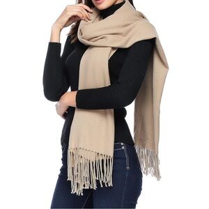 Beige/ Dark Khaki Color Pashmina Shawl Scarf 28 inches wide X 76 inches long